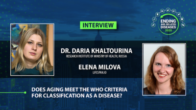 Elena Milova and Daria Khaltourina at Ending Age-Related Diseases 2020