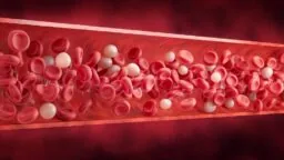 Flowing blood with white blood cells