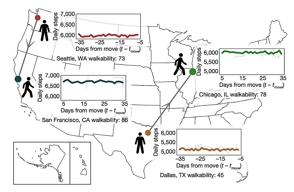 Cities and step counts