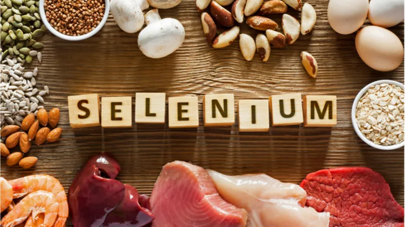 Many foods contain selenium such as nuts, eggs, mushrooms, and some meats.