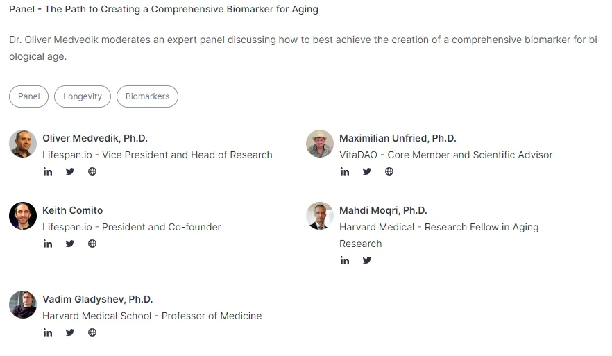 Aging biomarkers panel.