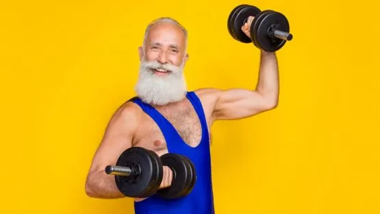 Elderly man weightlifting