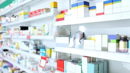 Pharmaceuticals on shelf